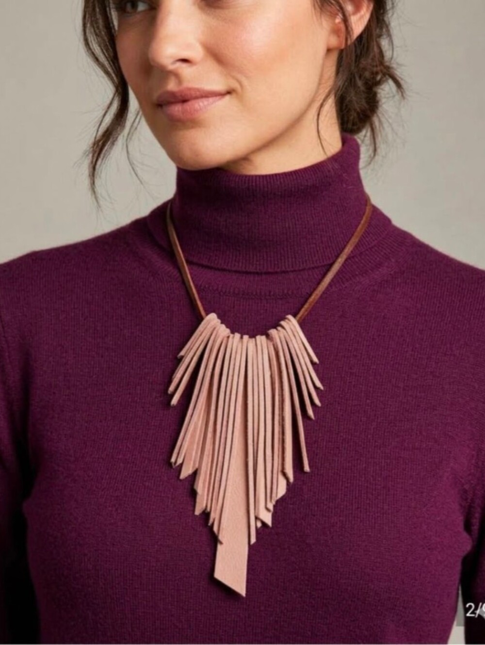 Boho Handmade Genuine Leather FRINGE Statement Necklace-Tan 015